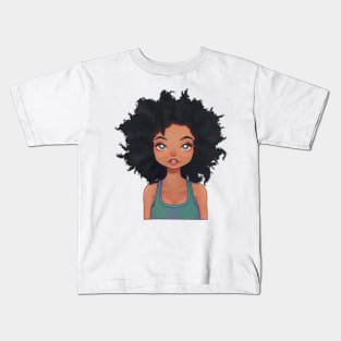 Green Eyed Afro Black Woman Kids T-Shirt